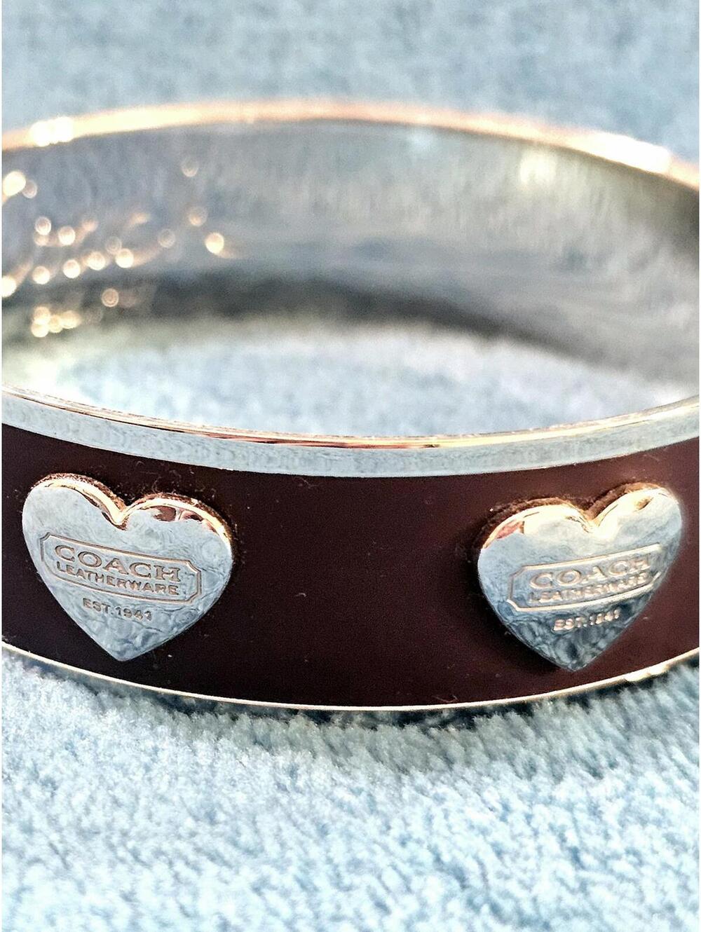 Coach Plum Enamel Silver Heart Logo Bangle Bracelet - Picture 5 of 5